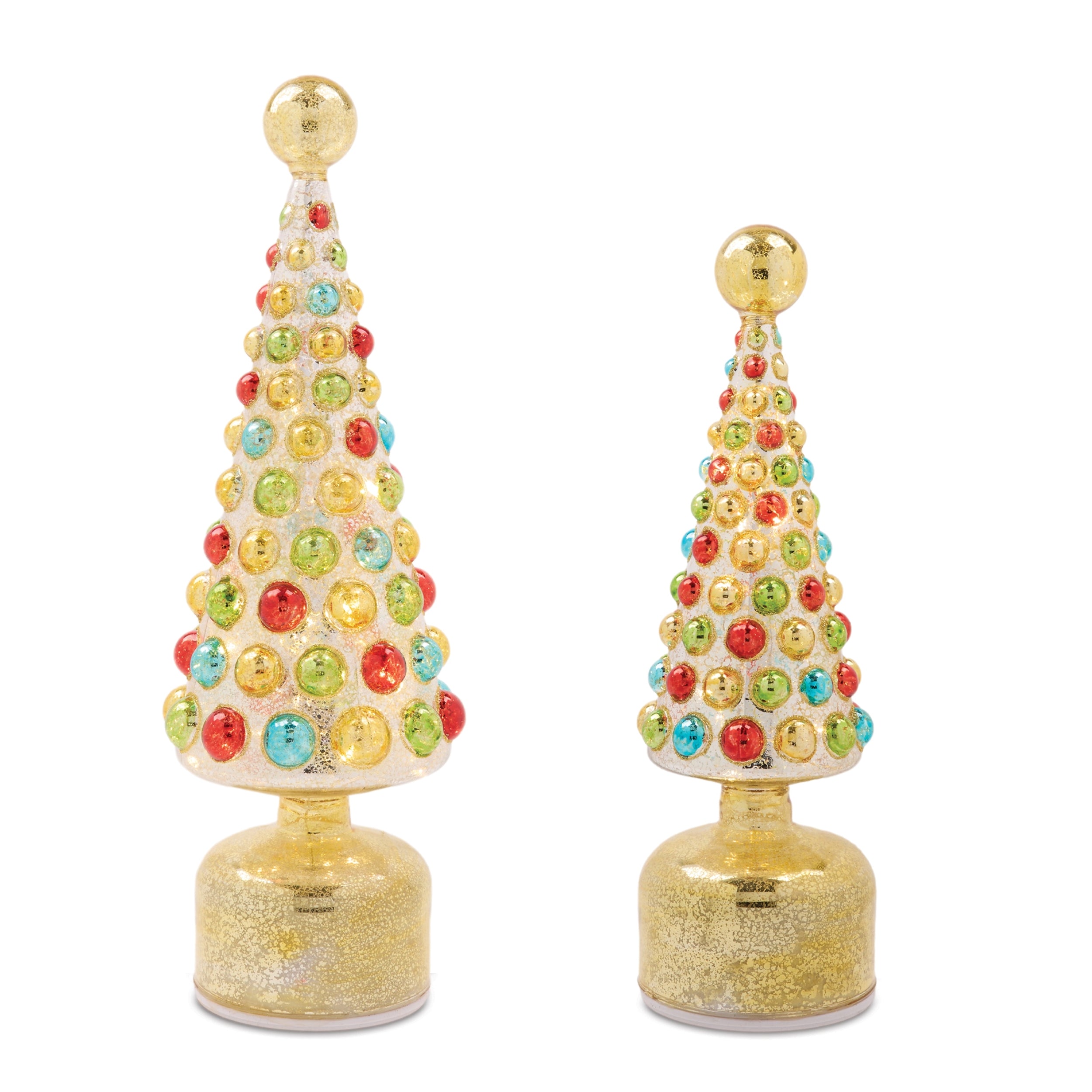 LED Tree (Set of 2) 11.5"H, 13.75"H Glass 6 Hr Timer 3 AA Batteries Not Included