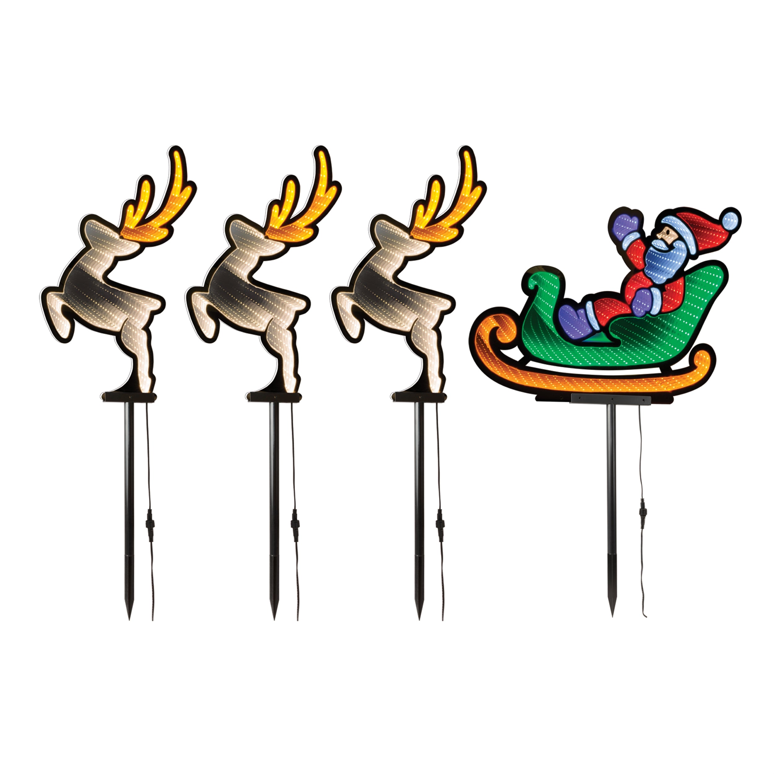 Santa in Sleigh w/Reindeer Stake x4 Ekkolight 9.5"-18"H x 16'L Acrylic UL Plug
