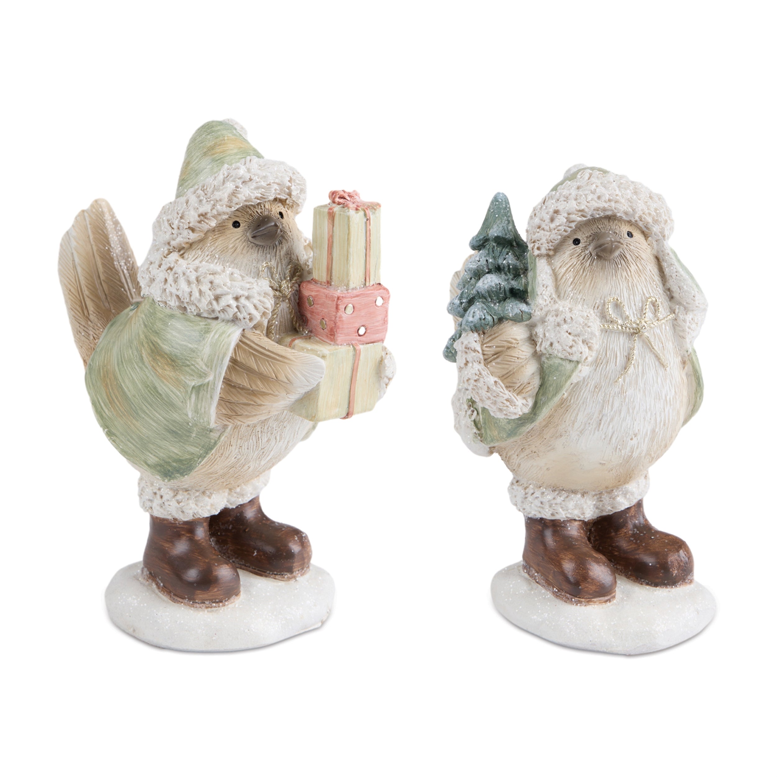 Bird w/Package and Tree (2 set of) 4.75"H, 5"H Resin