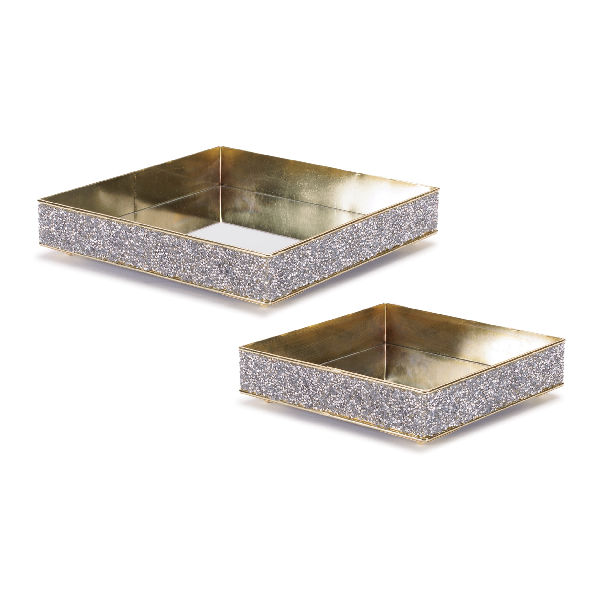 Tray (Set of 2) 8"SQ x 2"H, 10"SQ x 2"H Metal/Glass