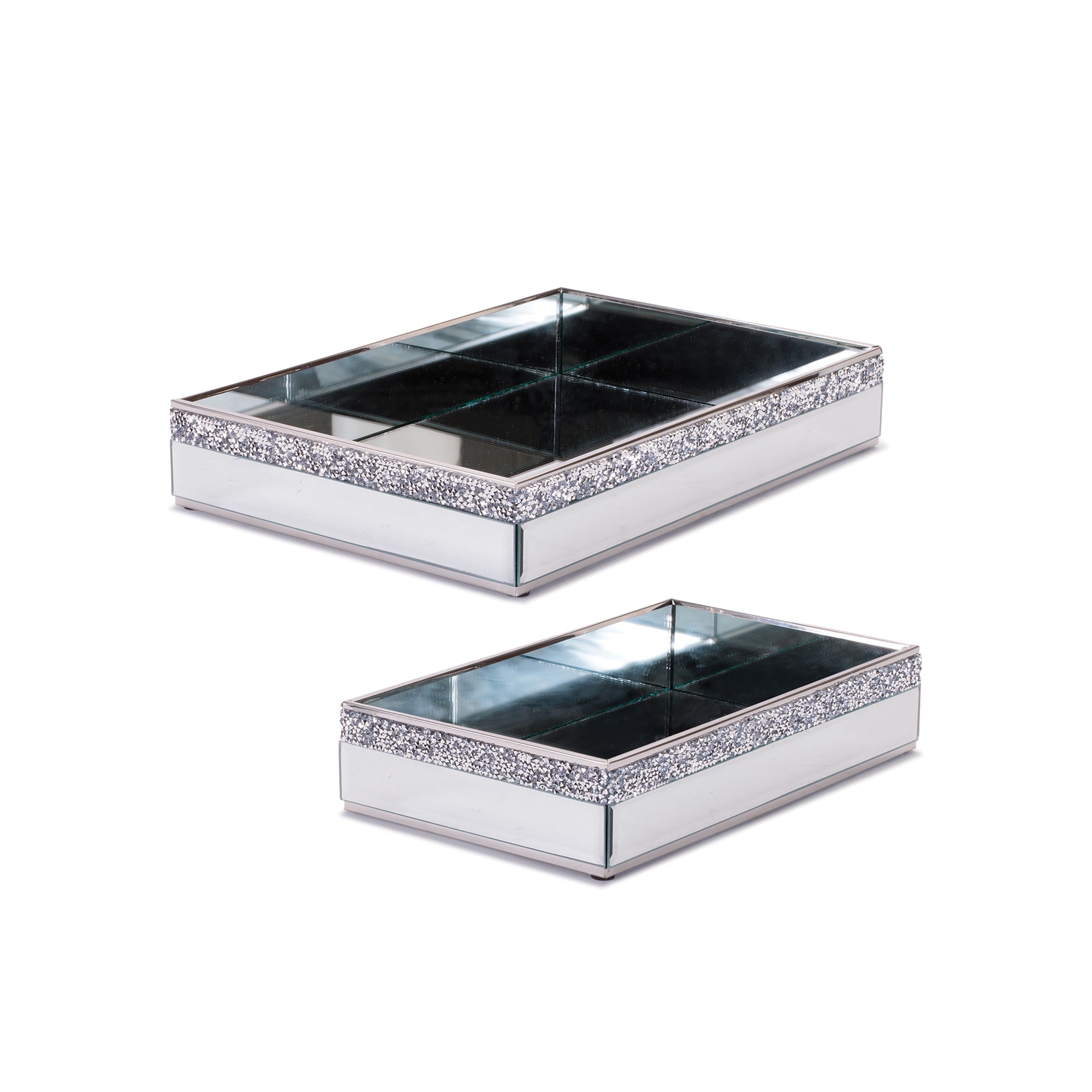 Tray (Set of 2) 10"L x 6"W x 2"H, 12"L x 8"W x 2"H Metal/Glass