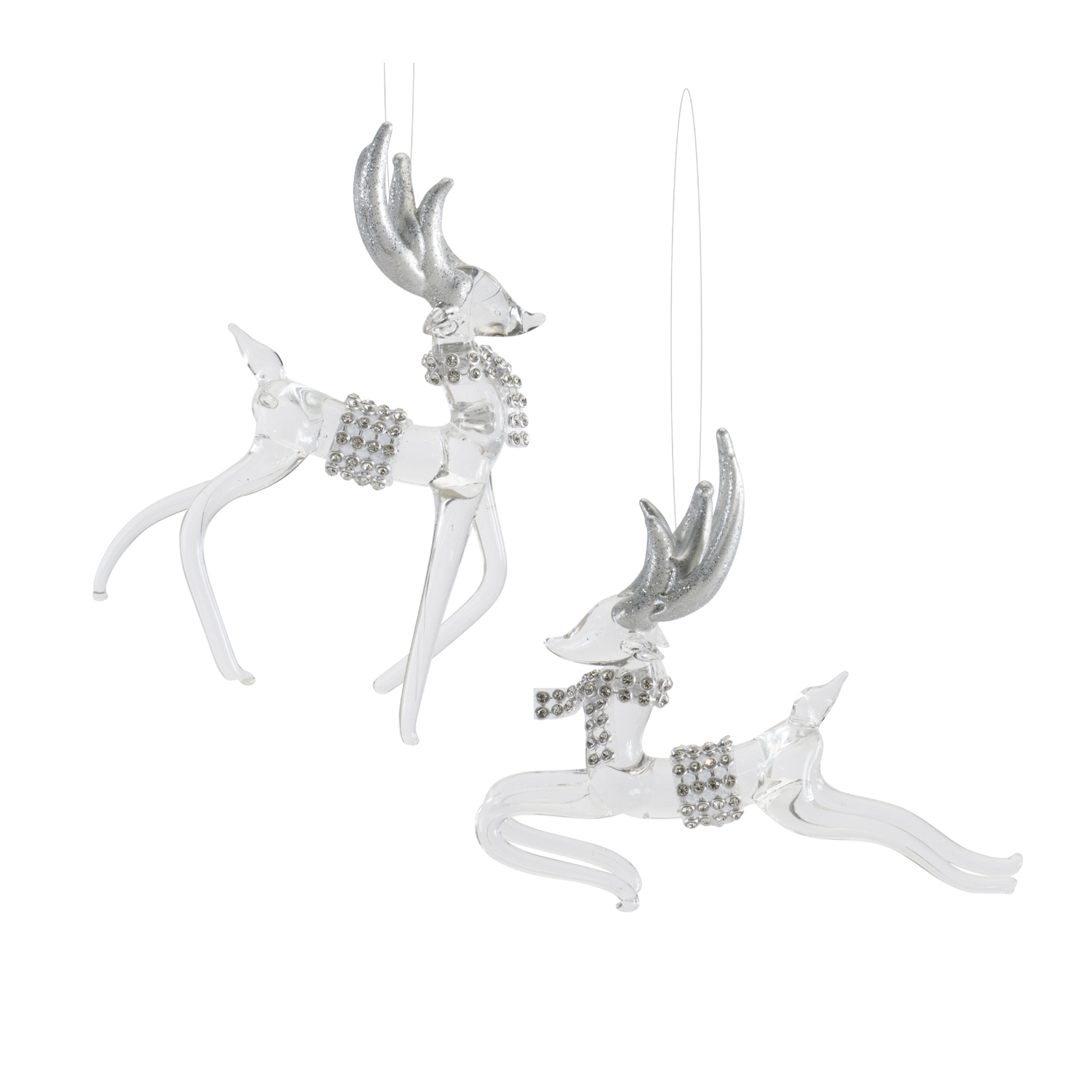 Deer Ornament (2 set of) 3"H, 4.25"H Glass