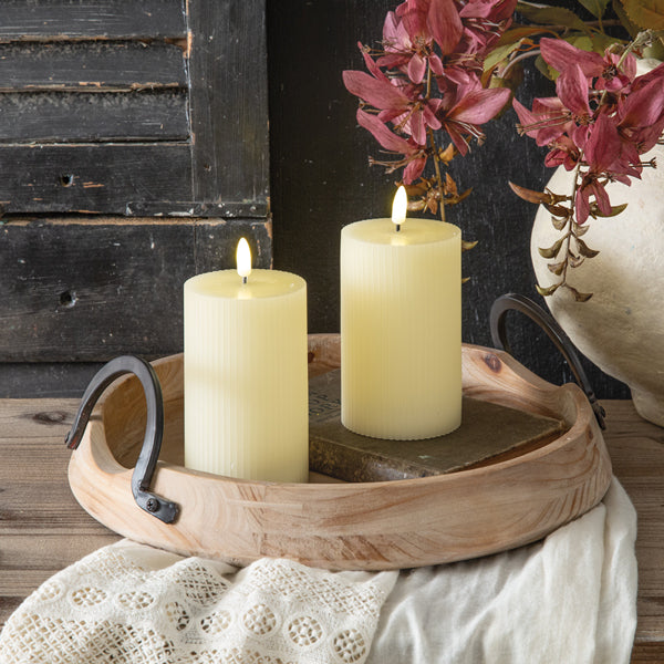 Flameless Set of 3'' x 5'' Ribbed Pillar Candles