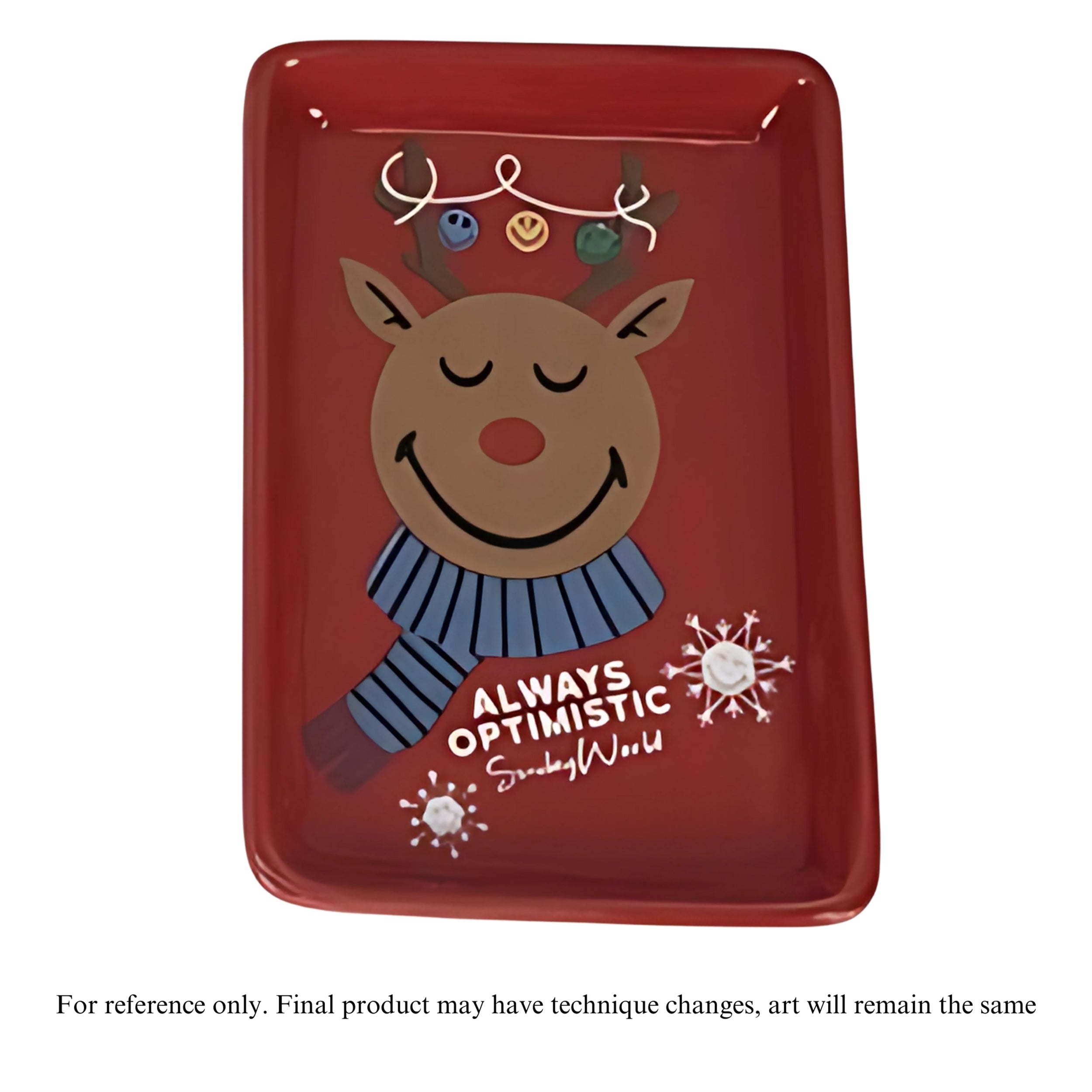 Smiley Reindeer Trinket Dish 6”L Ceramic
