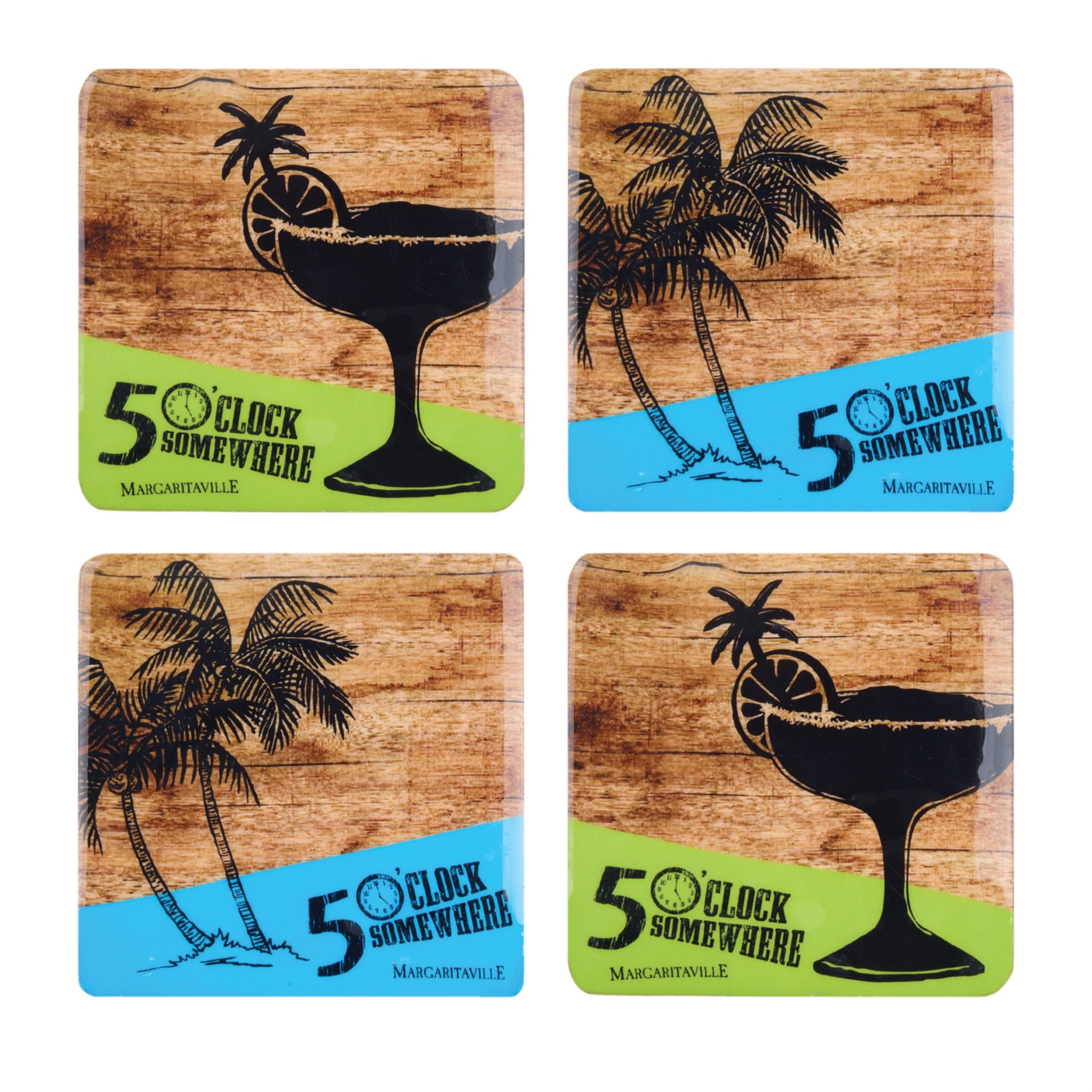 Margaritaville Coaster (Set of 4) 4”SQ Wood/Enamel