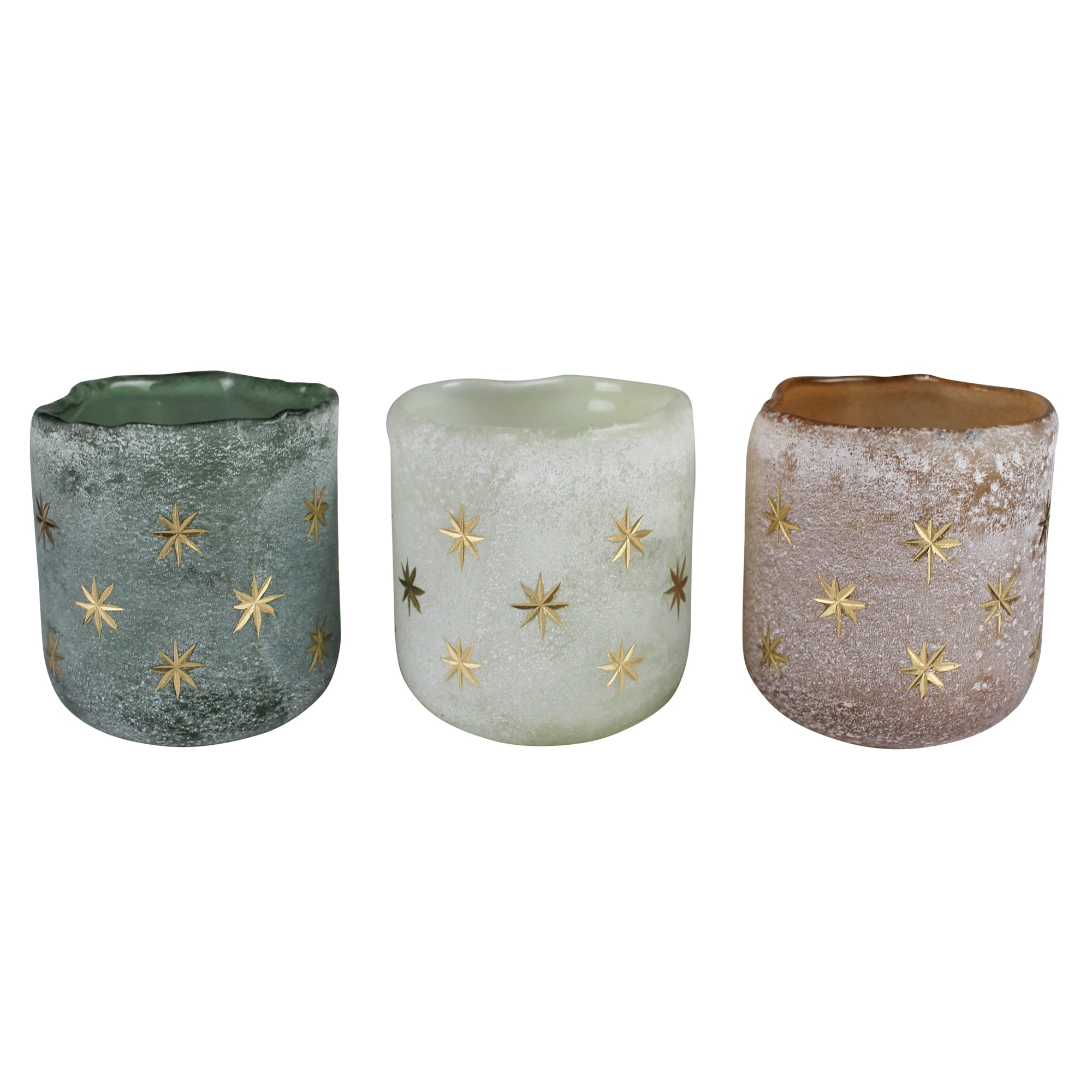 Glass Votive with Star Etching, Set of 3