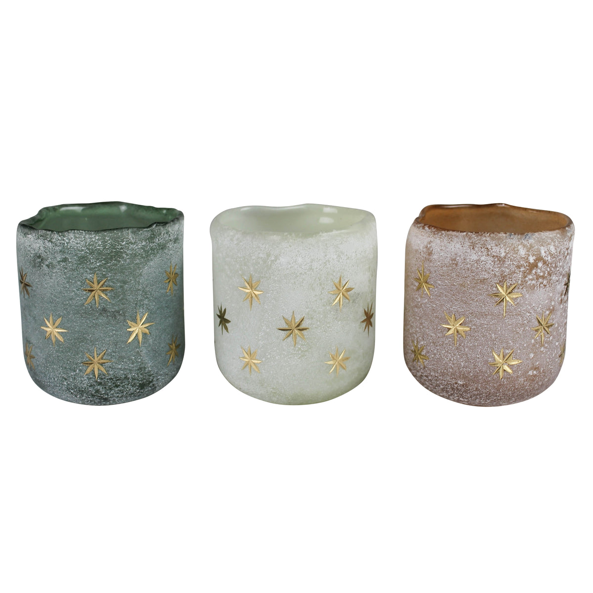 Glass Votive with Star Etching, Set of 3