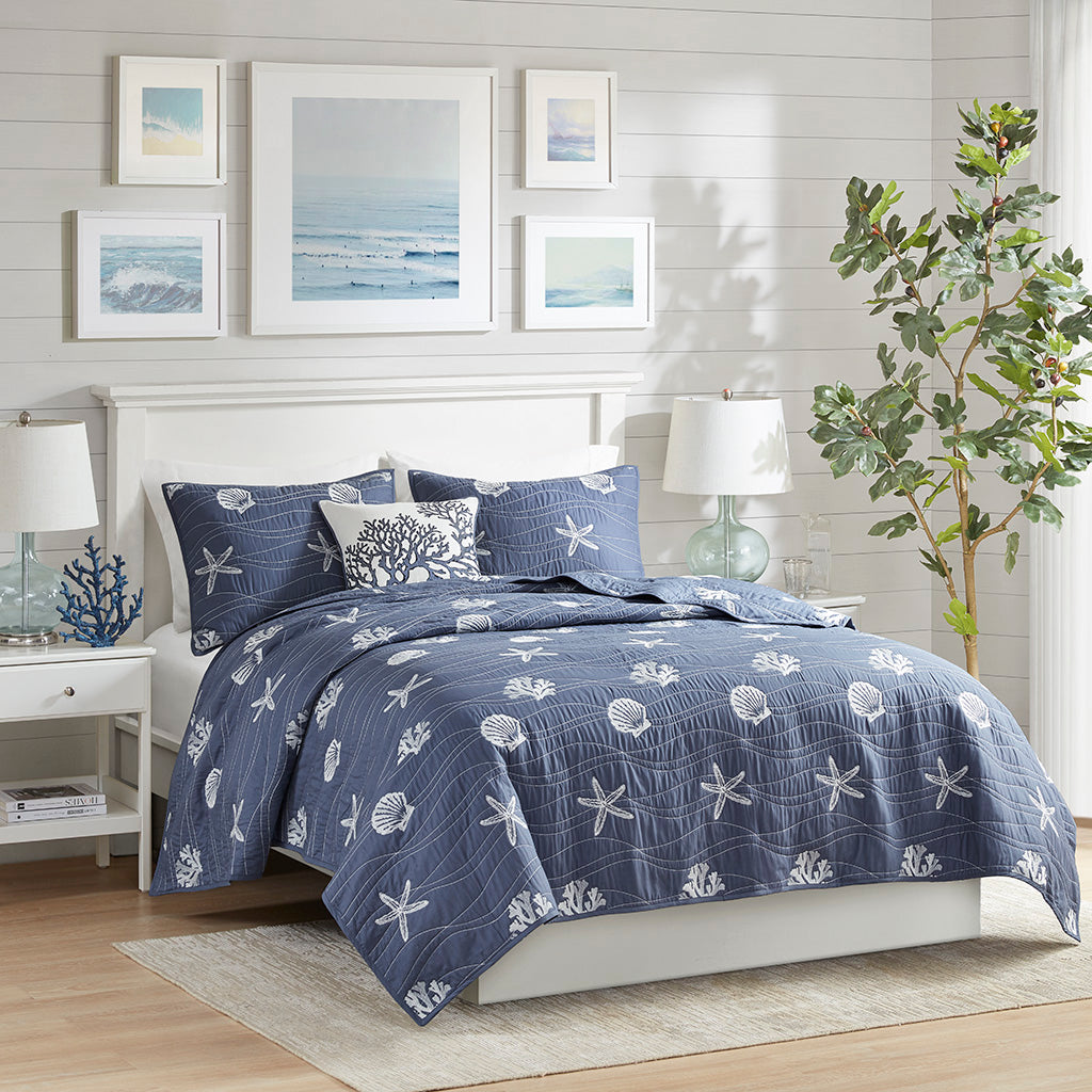Seaside 3 Piece Printed Cotton Quilt Set