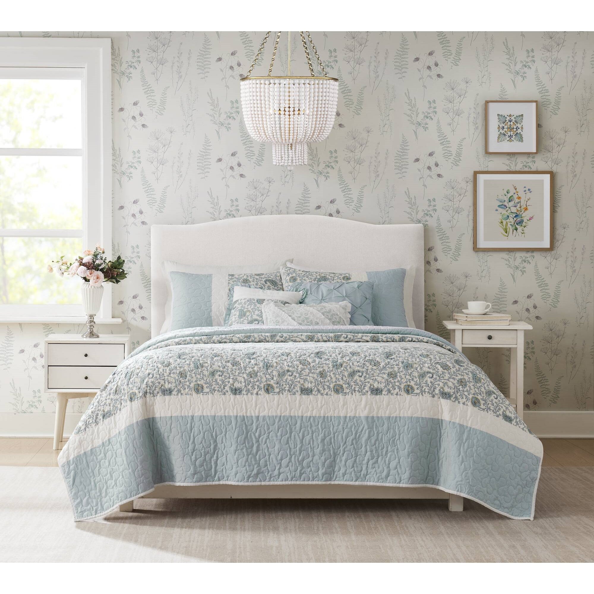 Dawn 6 Piece Cotton Percale Quilt Set with Throw Pillows