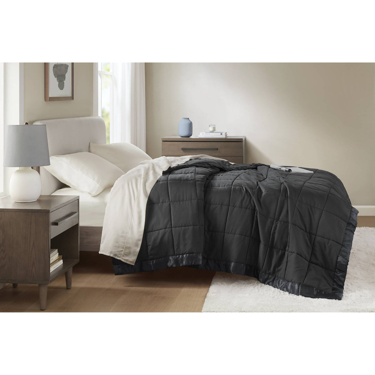 Lightweight Down Alternative Blanket with Satin Trim