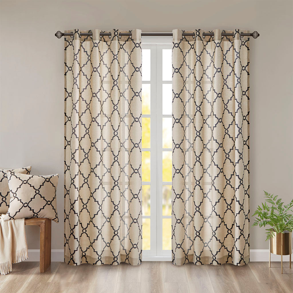 Saratoga Fretwork Print Grommet Top Window Curtain Panel