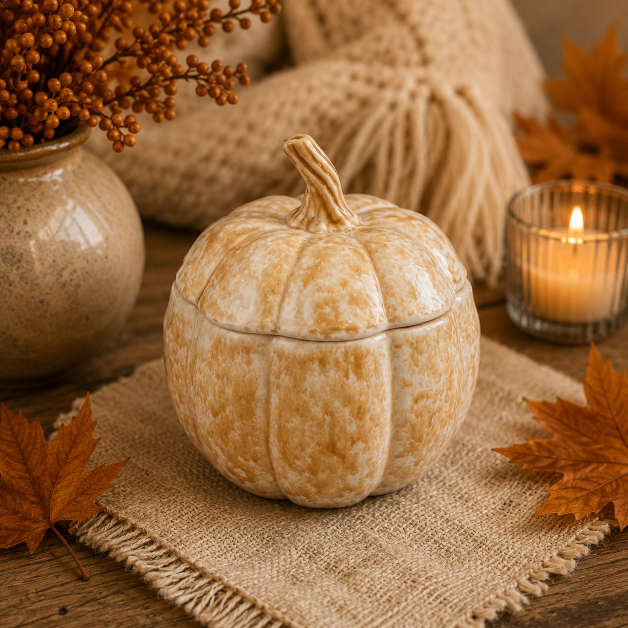 Stoneware Pumpkin Container