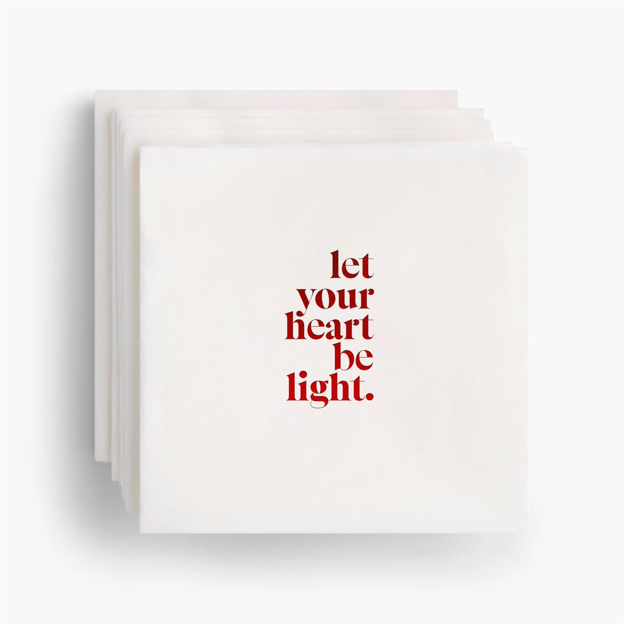 Let Your Heart Be Light Red Foil Cocktail Napkins - Set of 20
