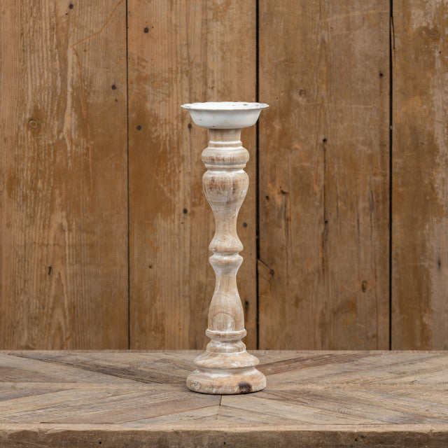 Wood Spindle Candlestick w/ Metal Holder