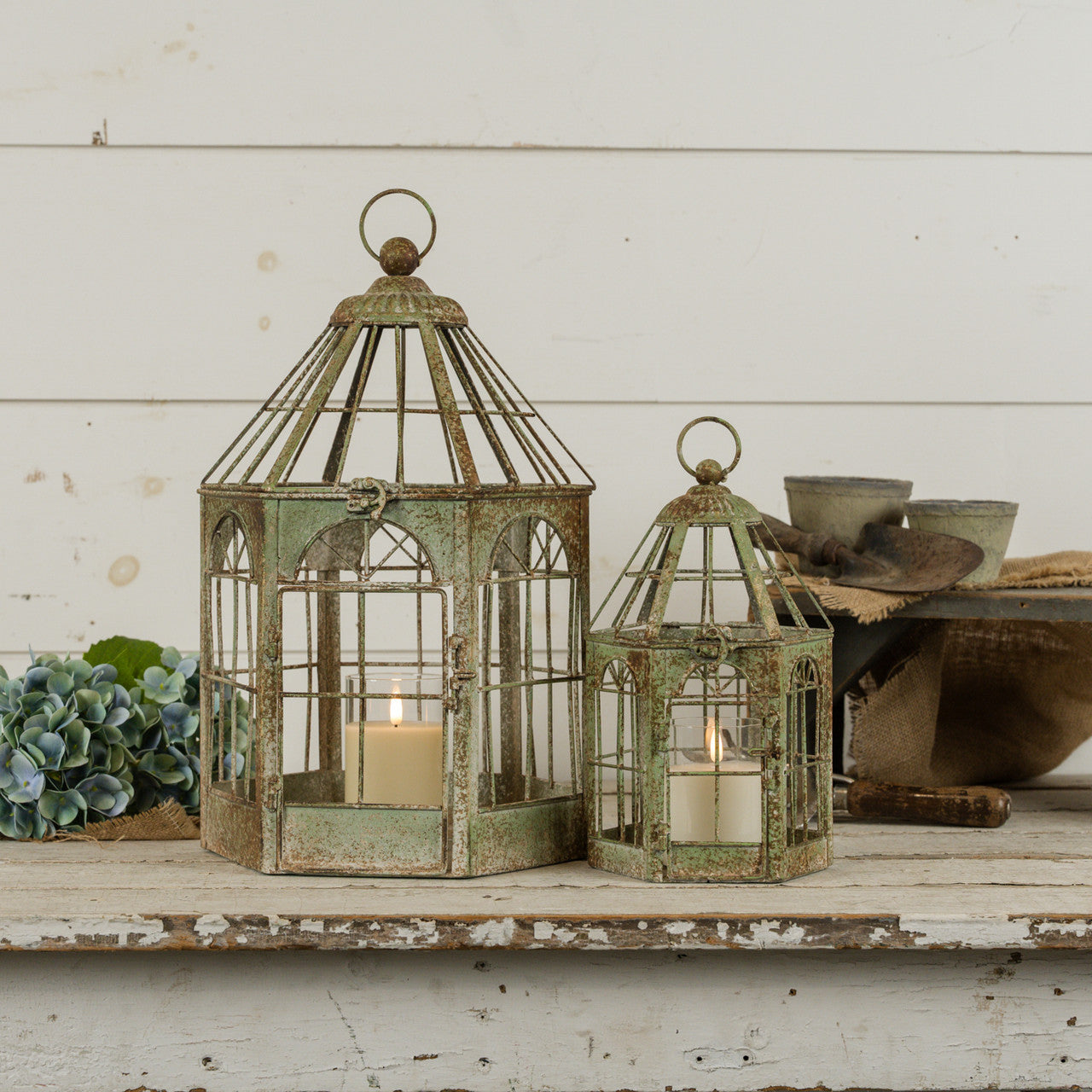 Aged Green Birdhouses (S/2)