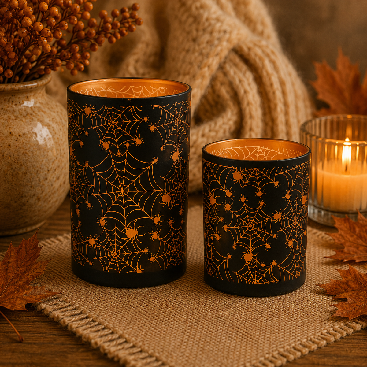 Glass Spider Web Candle Holders (S/2)