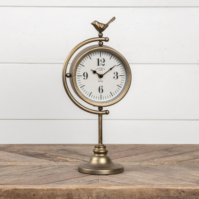 Antiqued Bronze Tabletop Clock w/ Bird