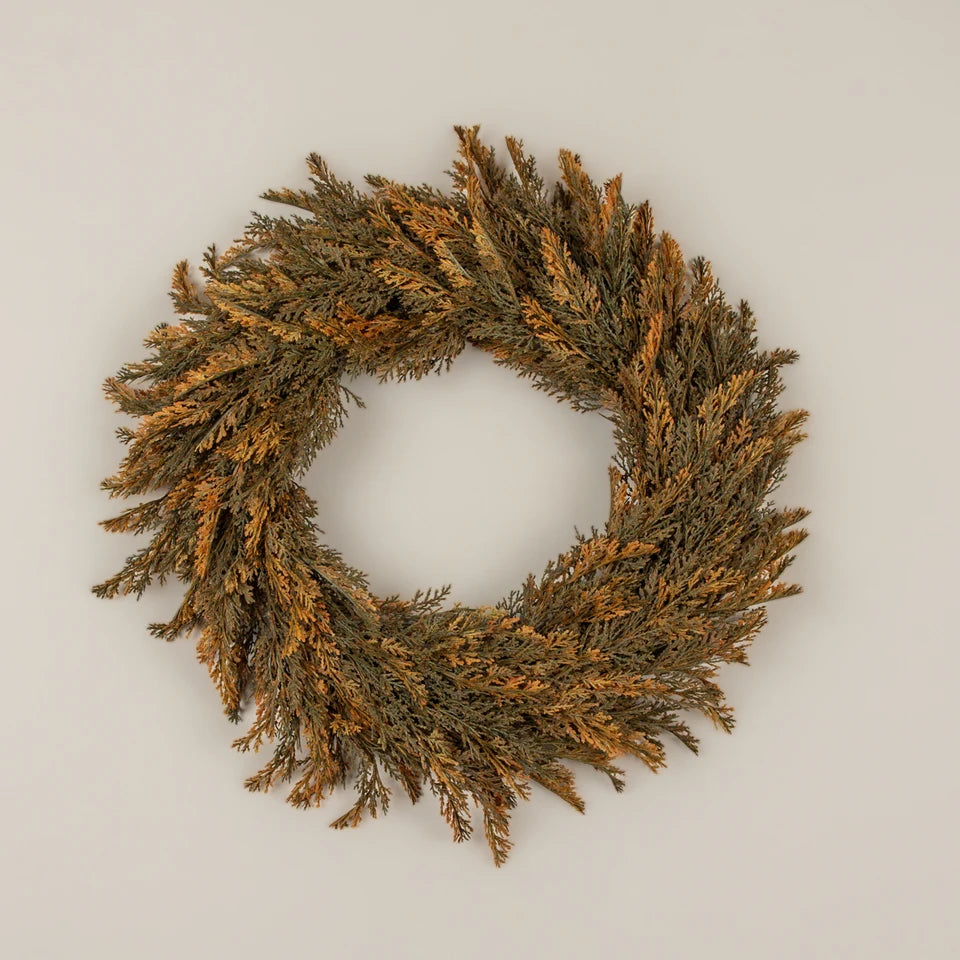24" Orange Tipped Juniper Wreath