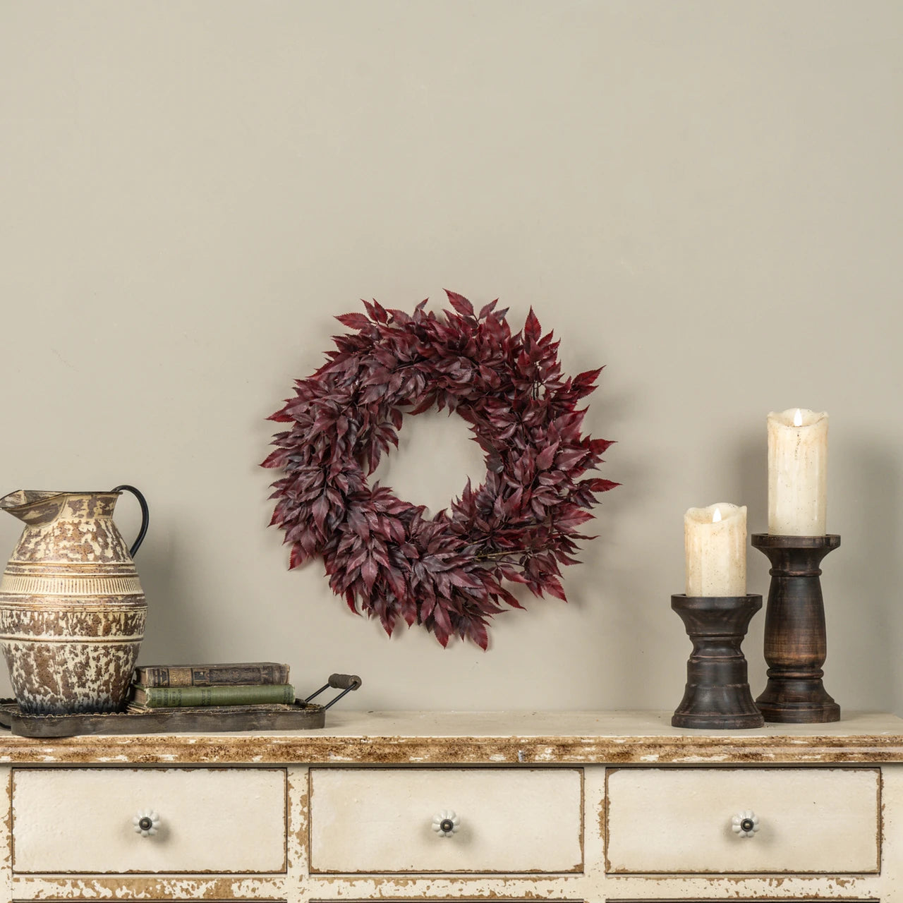 18" Burgundy Spikenard Wreath
