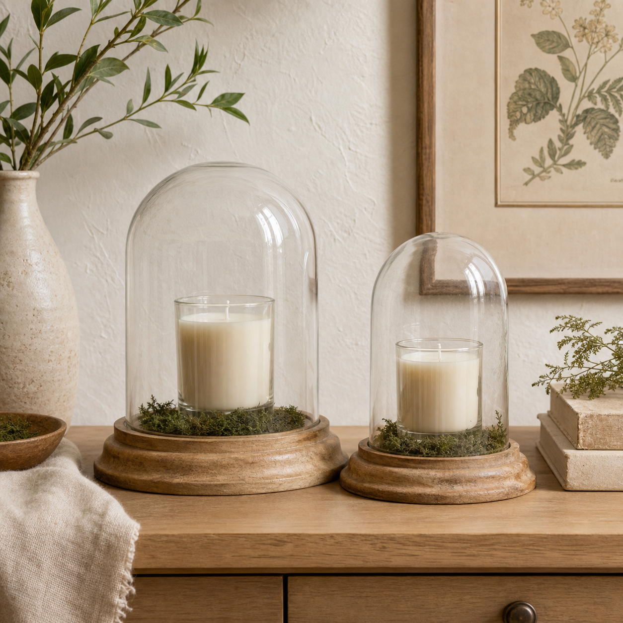 Glass Cloche w/ Wooden Base (S/2)