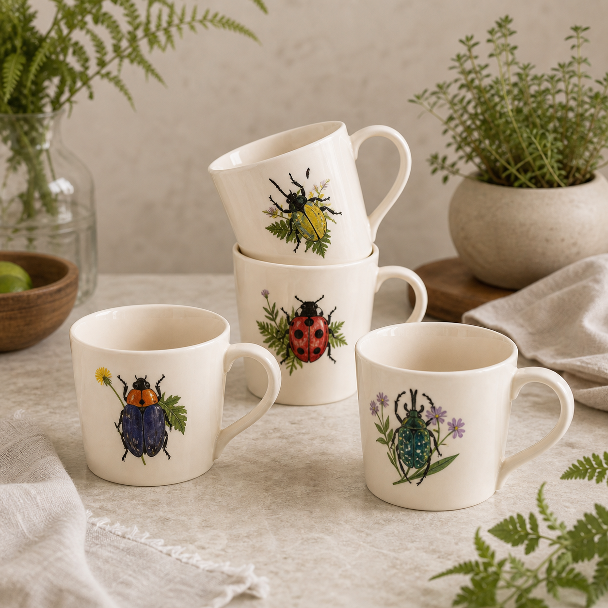 Botanical Beetles Mugs (S/4)