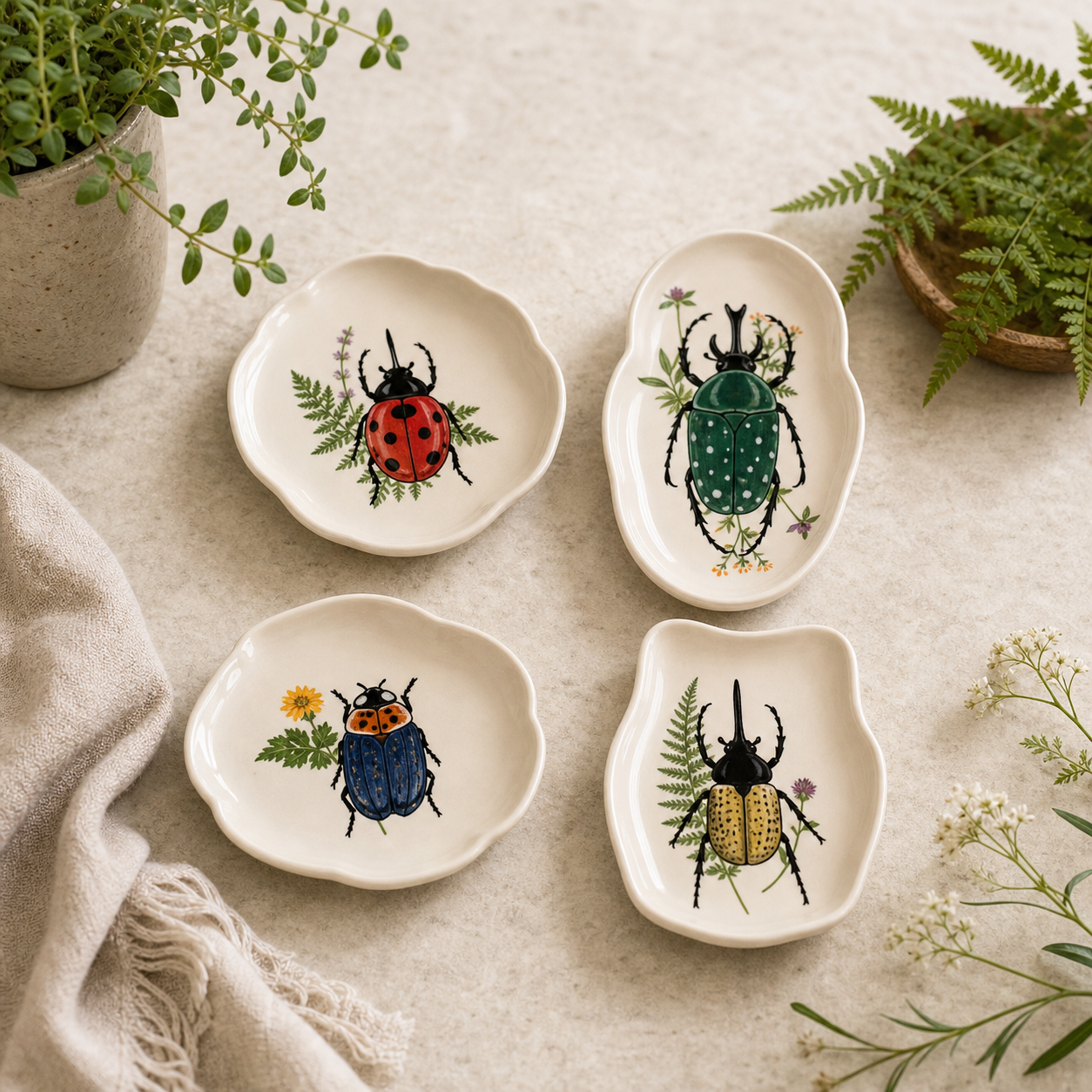 Botanical Beetles Trinket Trays (S/4)