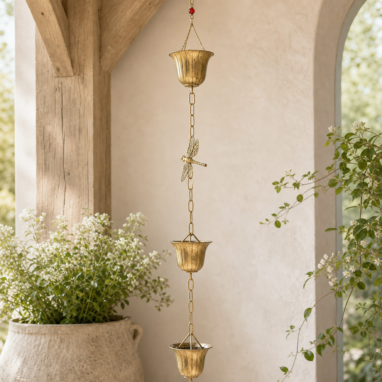 Gold Dragonflies Rain Chain