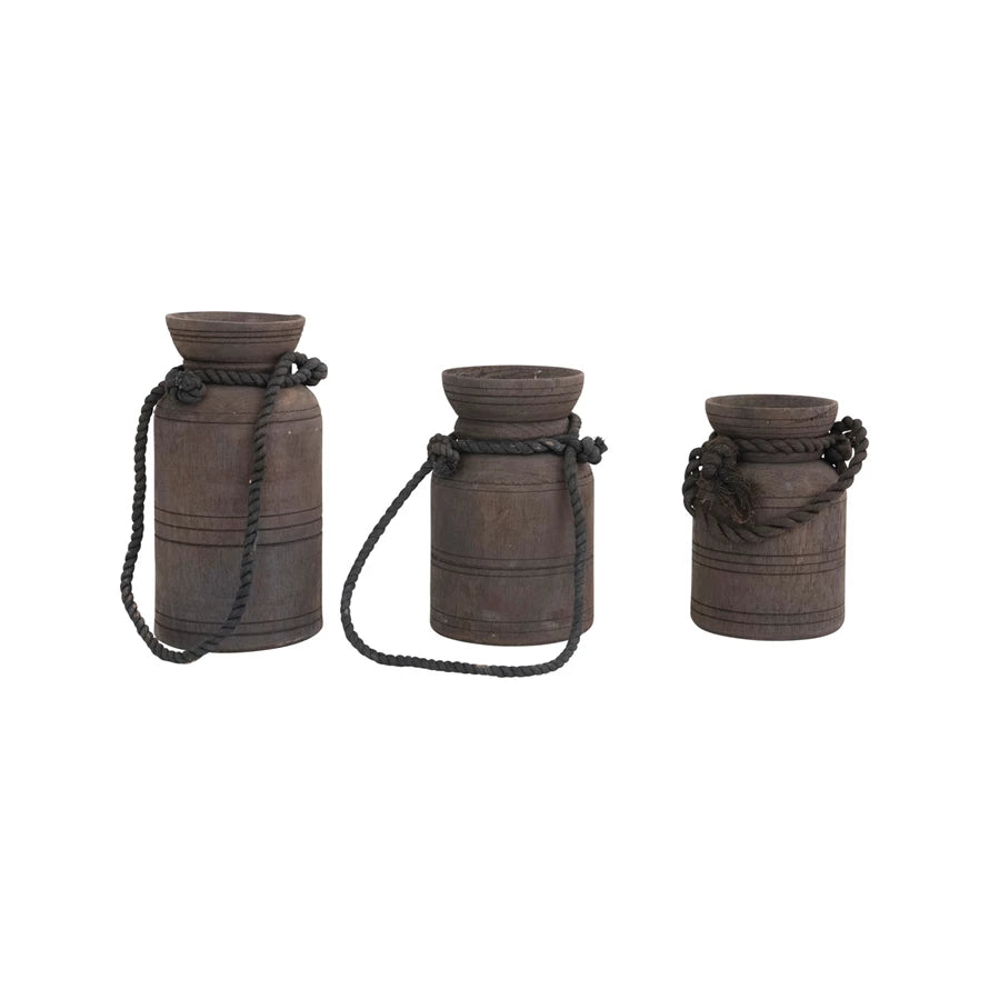 FOUND! Wood Pot w Rope Handle