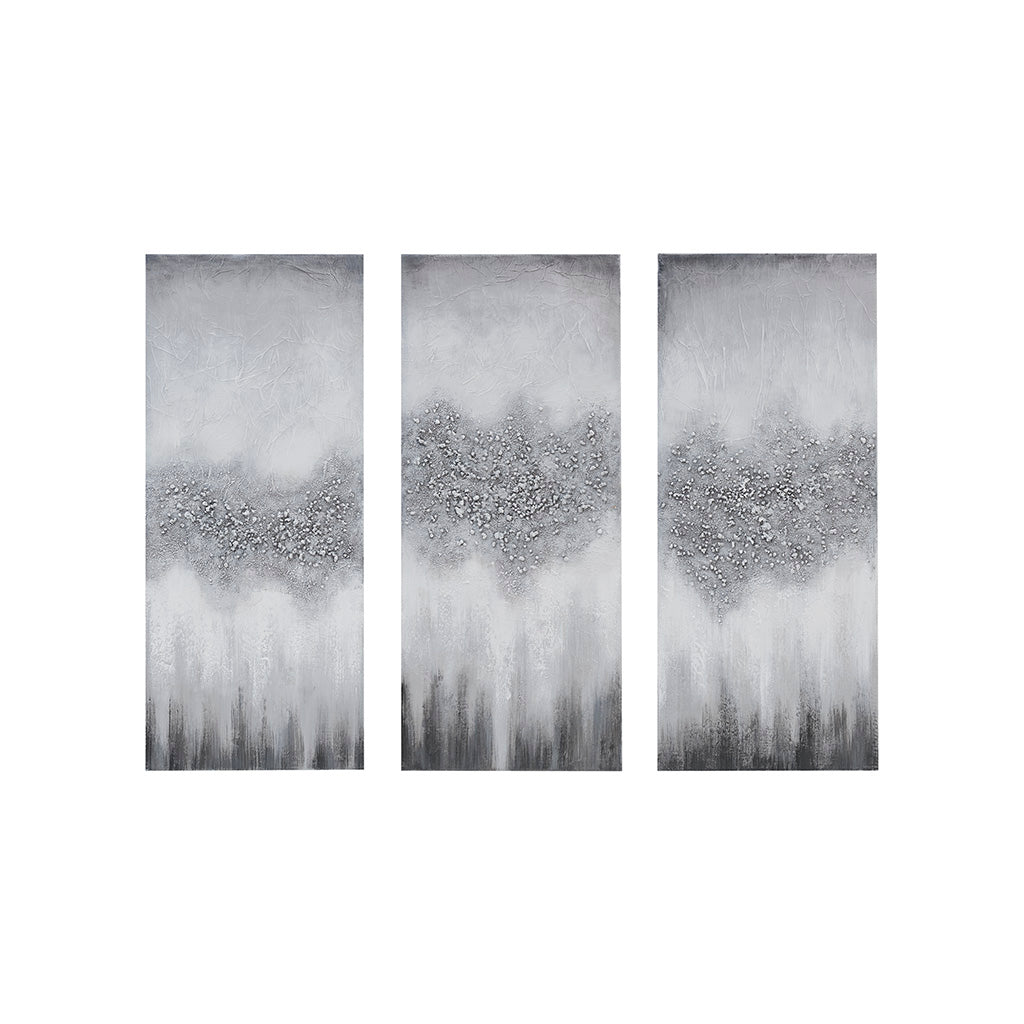 Grey Luminous Silver Foil Abstract 3-piece Framed Canvas Wall Art Set
