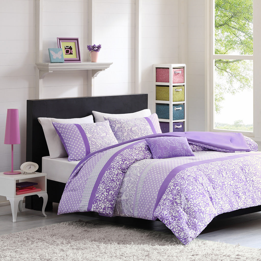 Riley Metallic Printed Plush Comforter Set with Throw Pillow