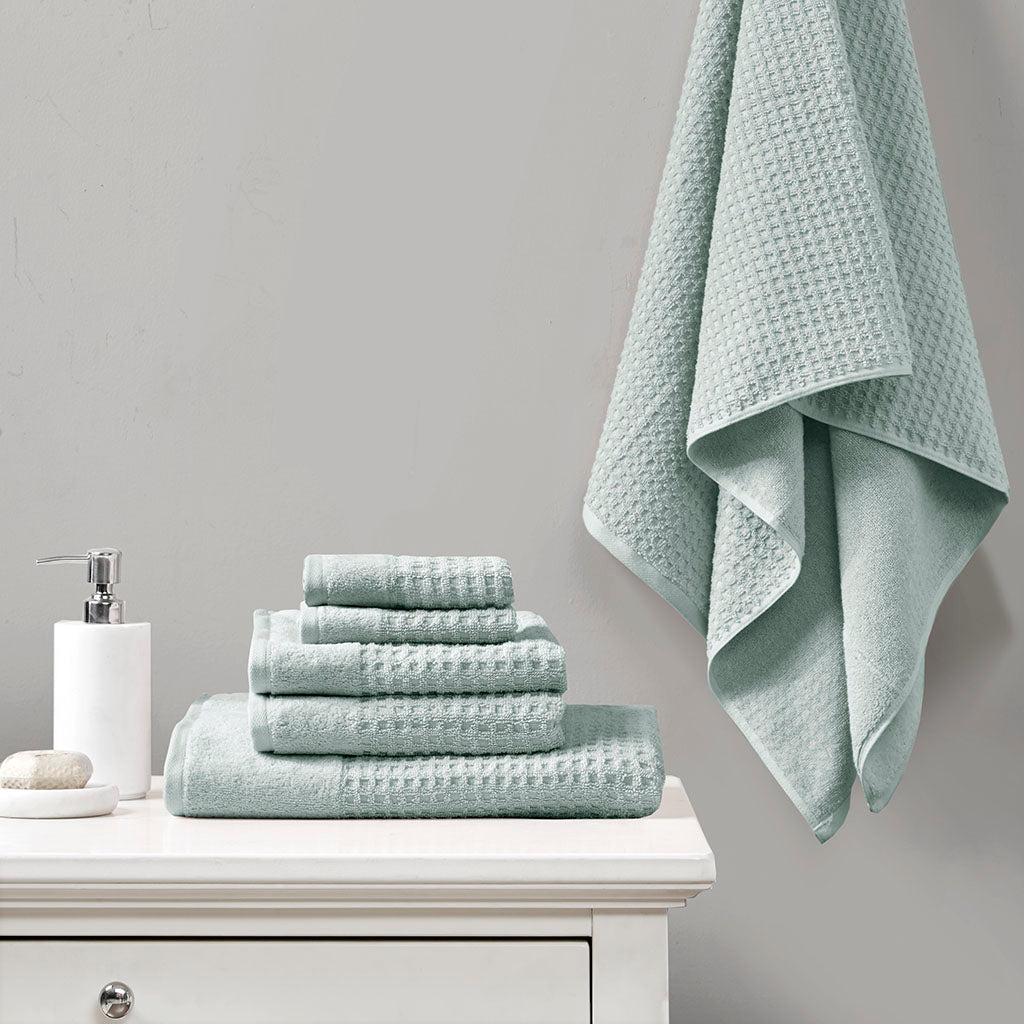 Spa Waffle Cotton Waffle Jacquard Antimicrobial Bath Towel 6 Piece Set
