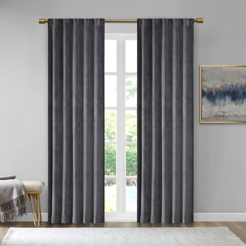 Colt Room Darkening Metallic Printed Poly Velvet Rod Pocket/Back Tab Window Panel Pair