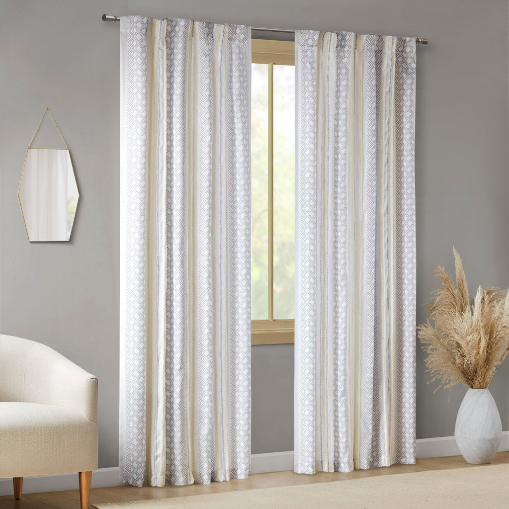 Ebby Cotton Printed Curtain Panel with Chenille Stripe and Lining