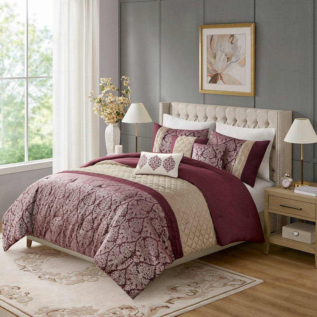 Lily 6 Piece Jacquard Comforter Set with Throw Pillows