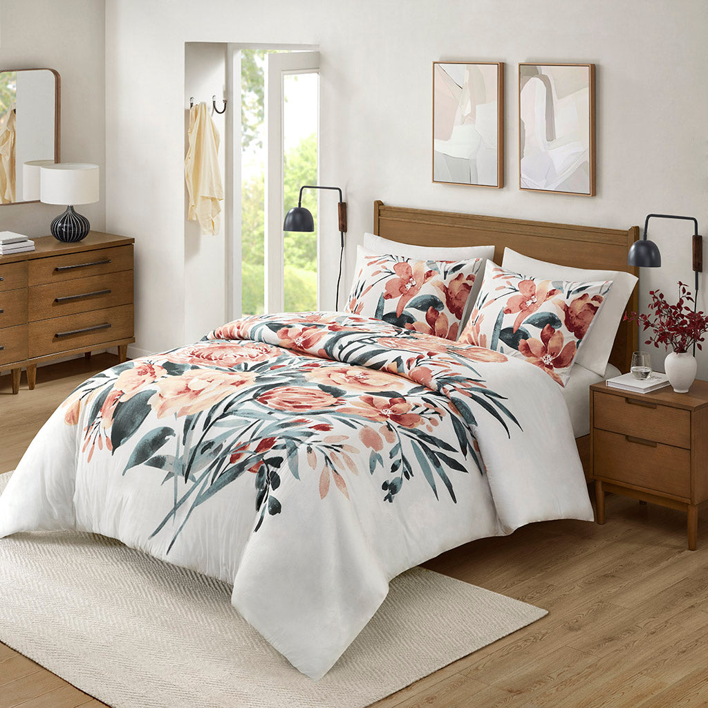 Dahlia 9 Piece Cotton Percale Duvet Cover Set