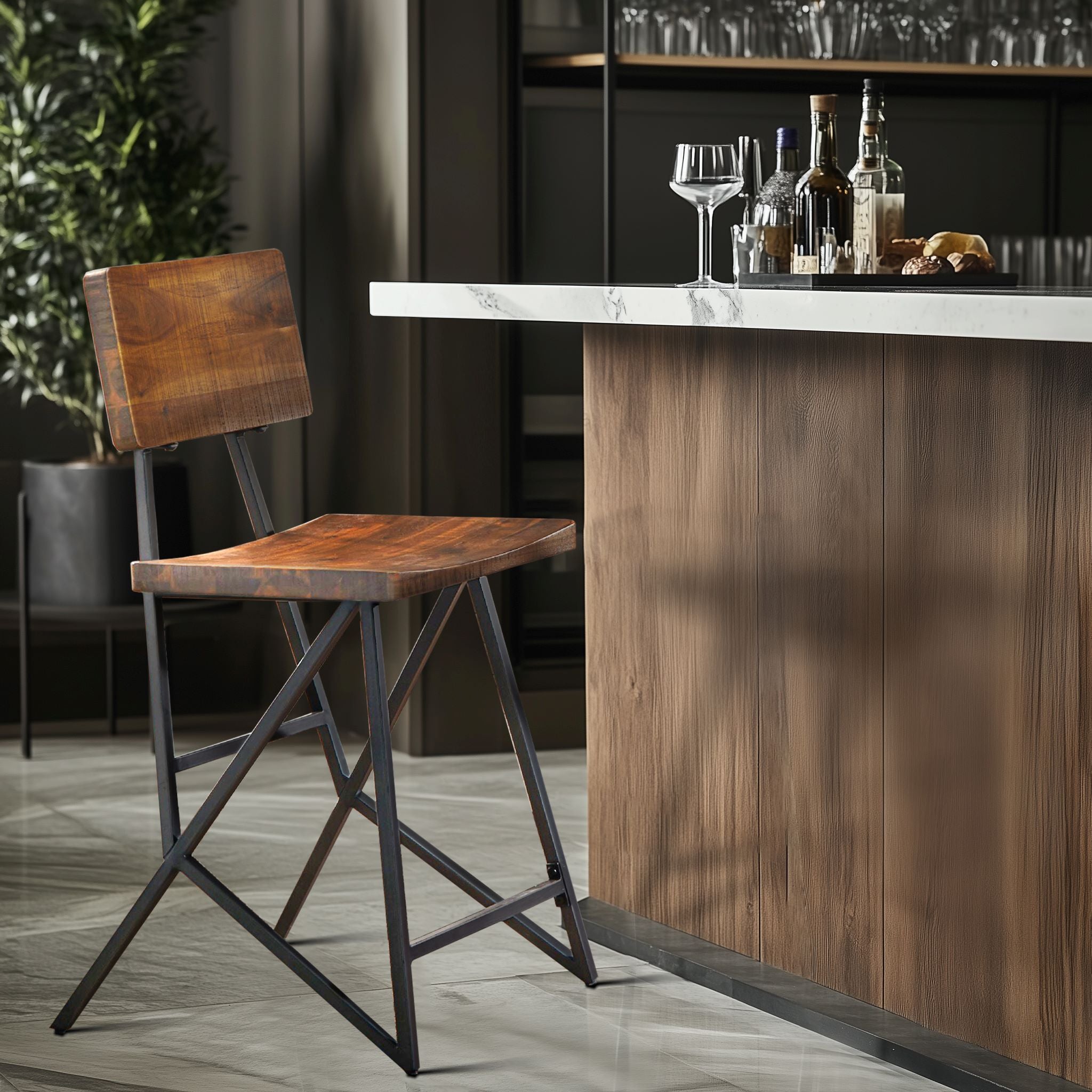 Trestle Tufted Back Counter Stool