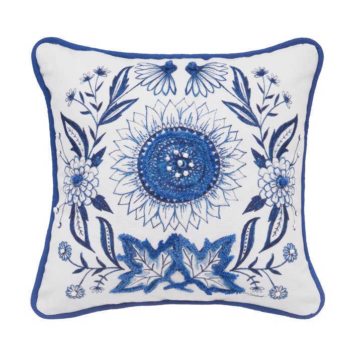 Blue Harvest Sunflower Throw Pillow