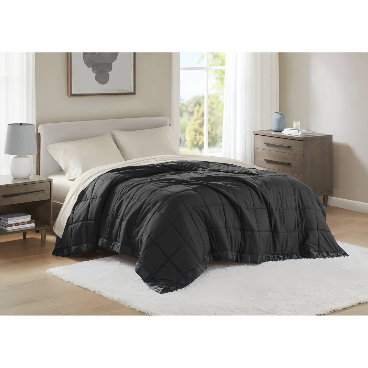 Lightweight Down Alternative Blanket with Satin Trim