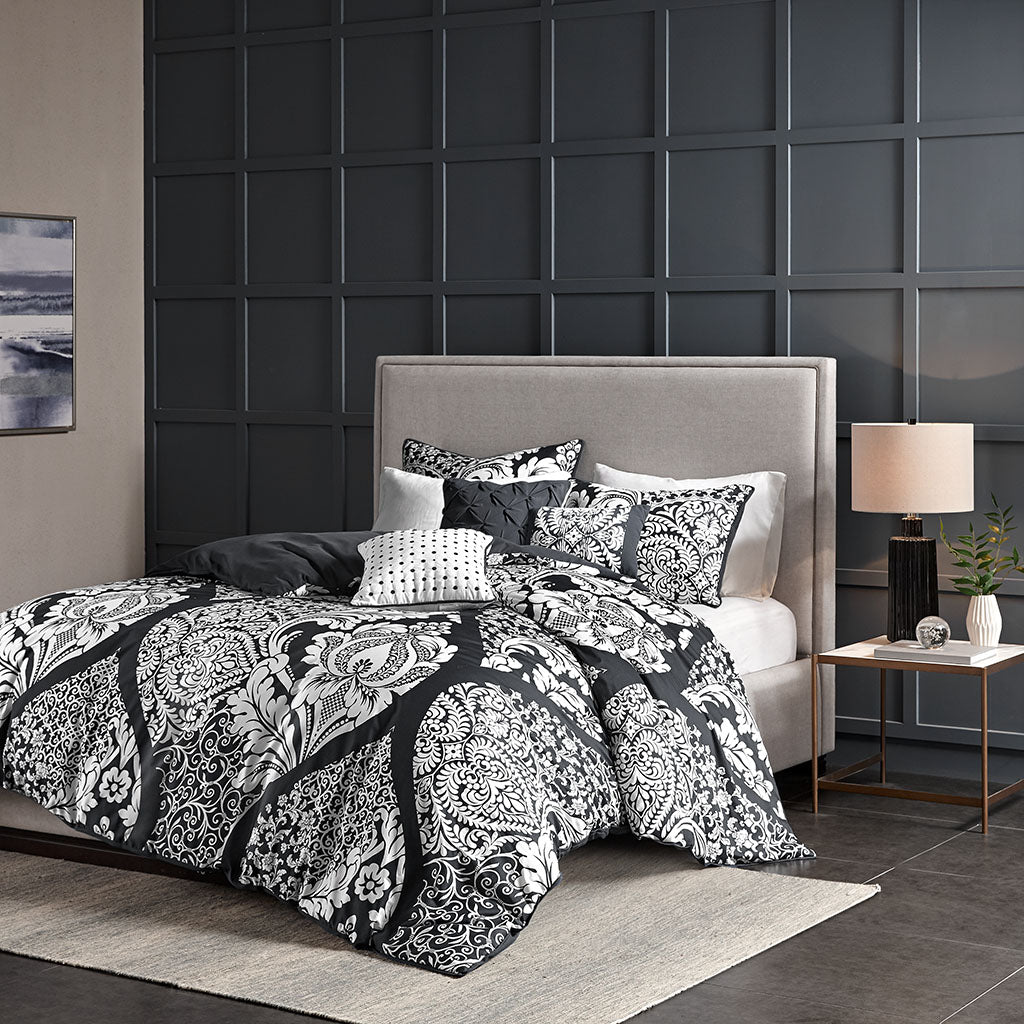 Vienna 3 piece Tufted Cotton Chenille Damask Duvet Cover Set