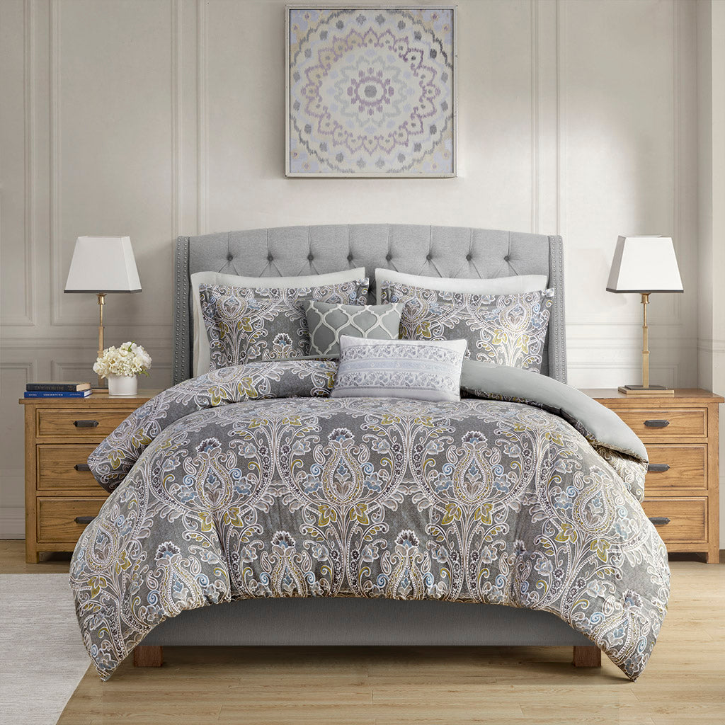 Hallie 5 Piece Cotton Duvet Cover Set with Throw Pillow