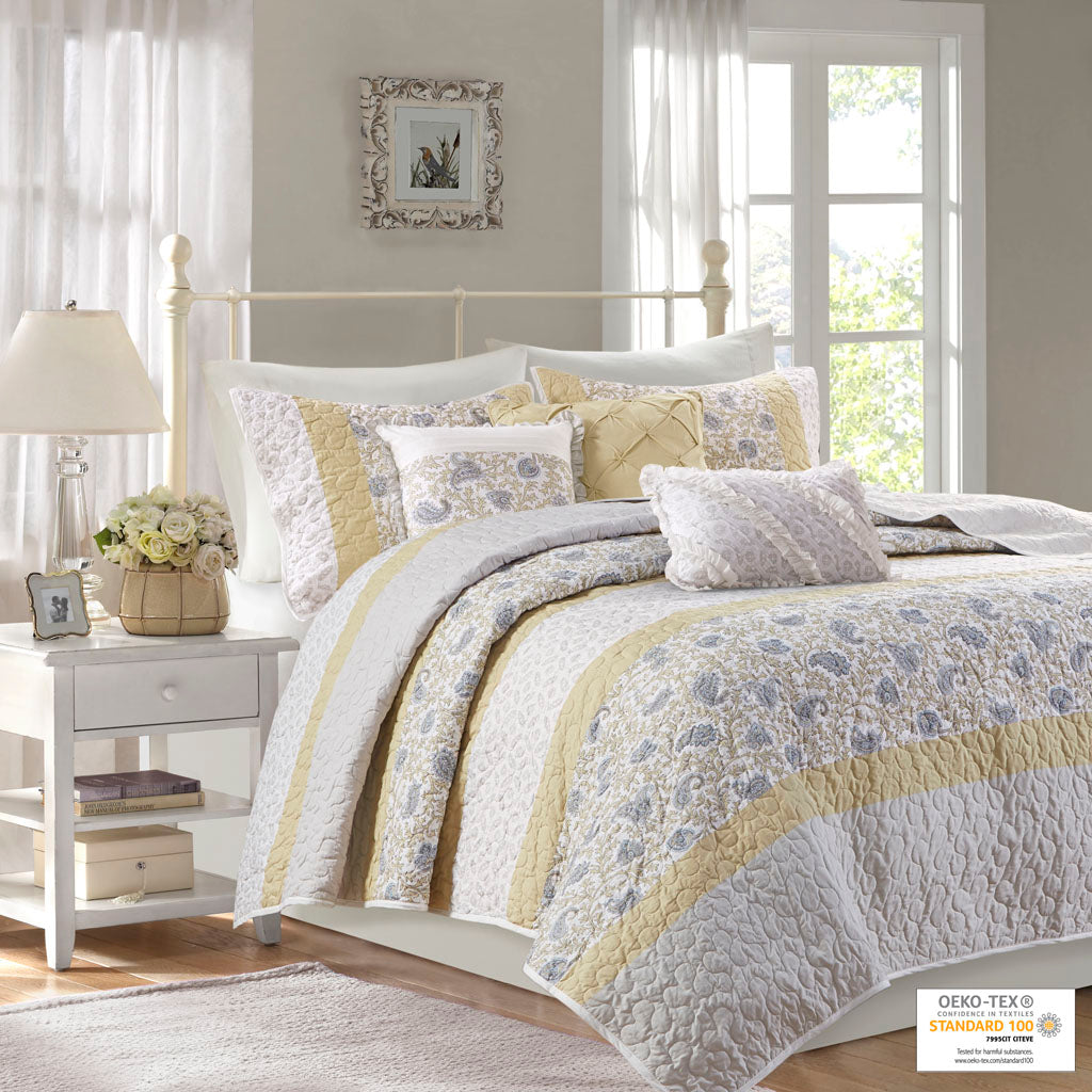 Dawn 6 Piece Cotton Percale Quilt Set with Throw Pillows