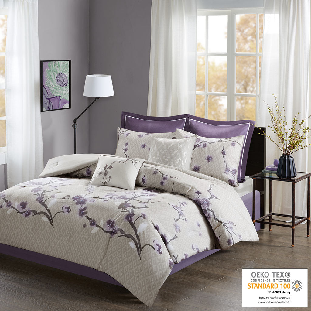 Holly 4 Piece Printed Comforter Set with Throw Pillow