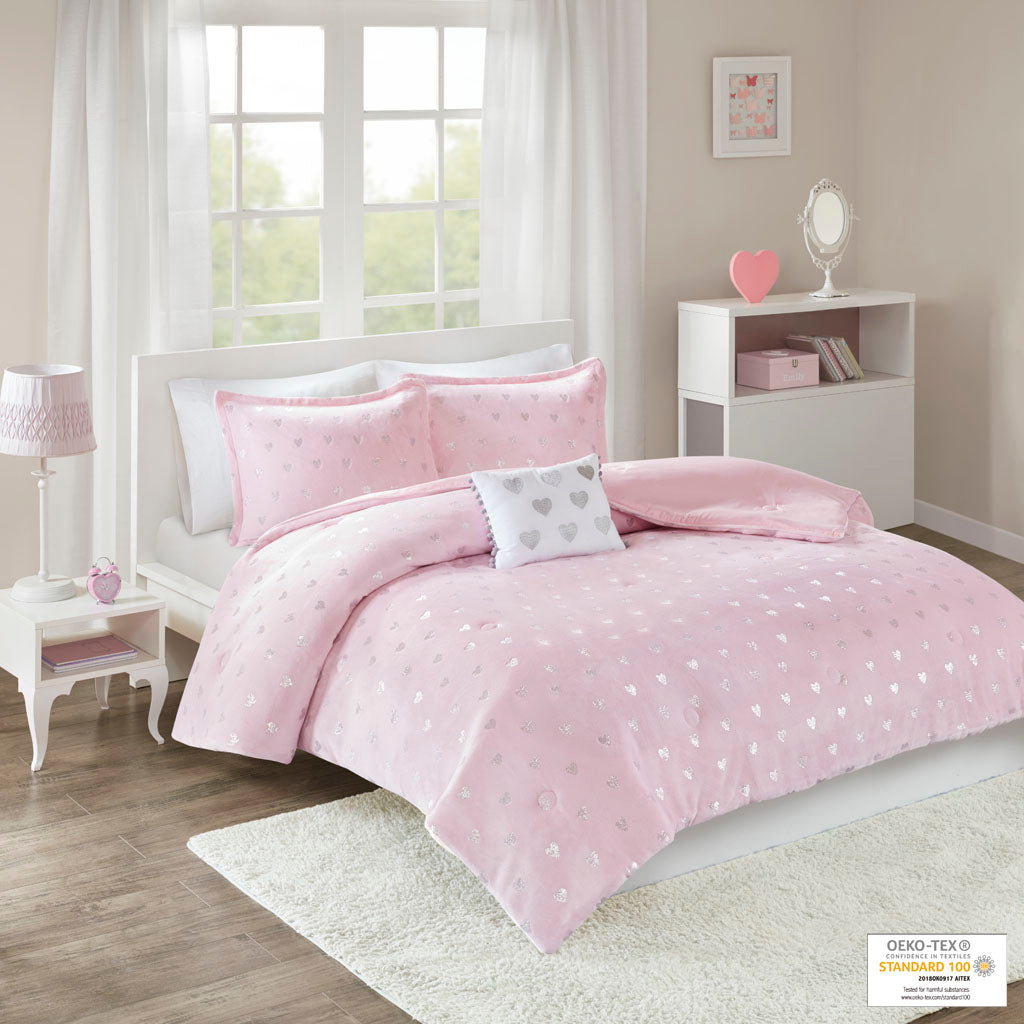 Rosalie Metallic Printed Plush Comforter Set with Throw Pillow