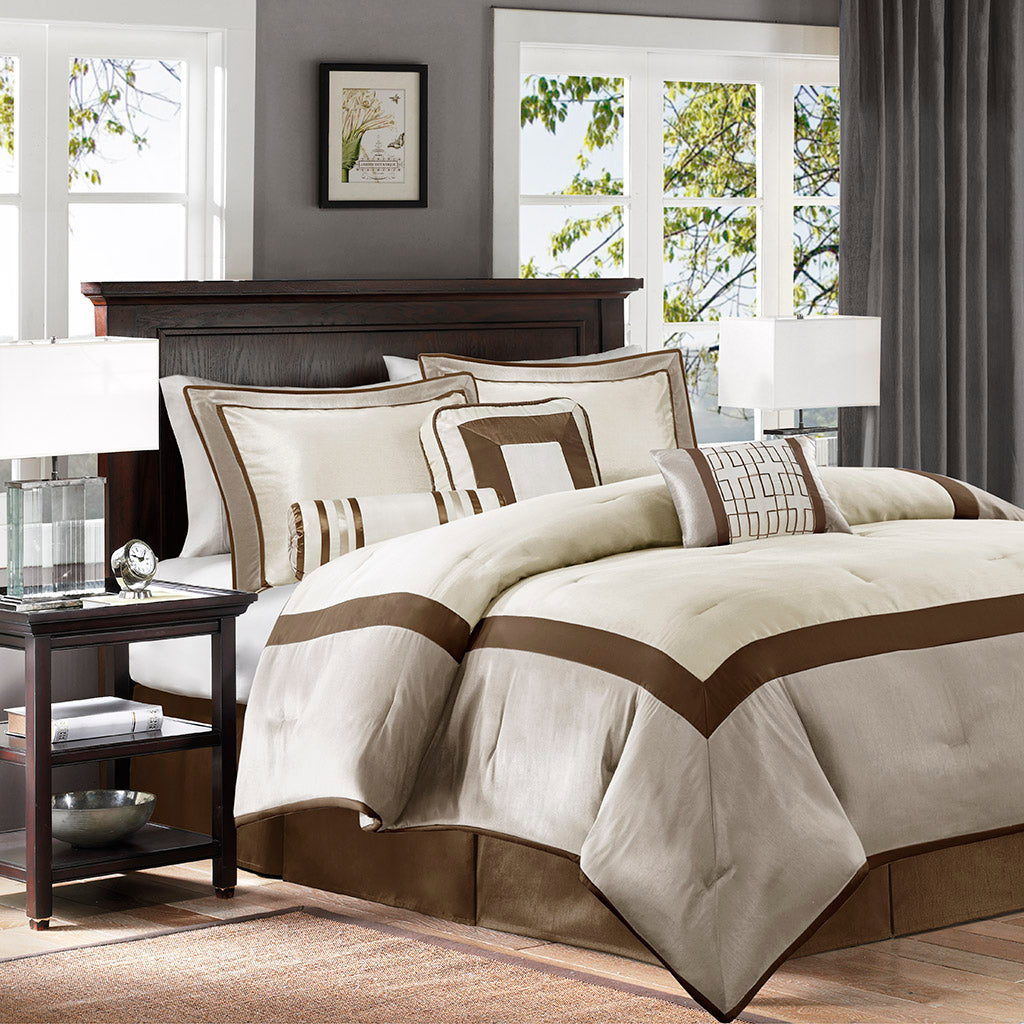 Genevieve 7 Piece Color Block Stripe Comforter Set with Throw Pillows