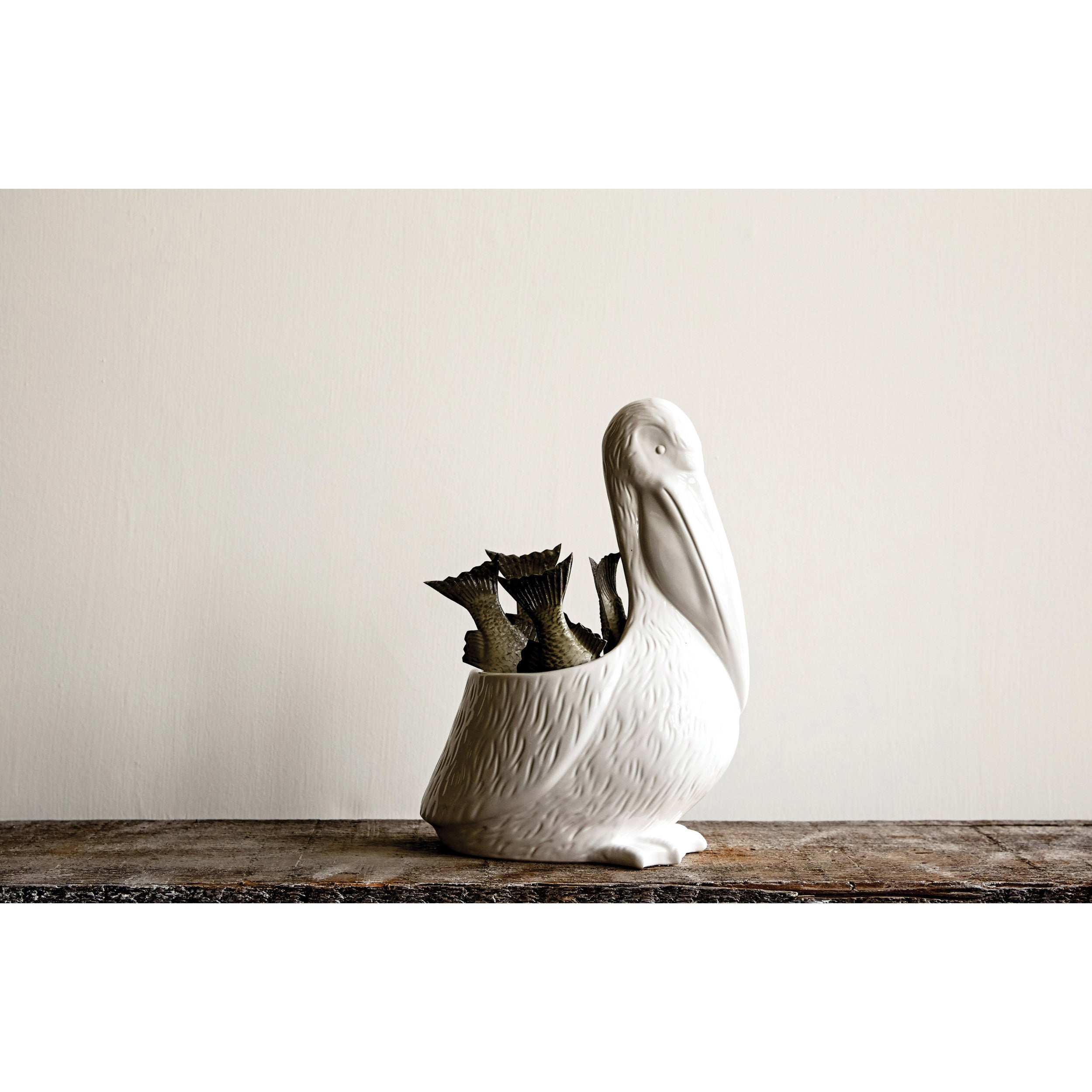 White Ceramic Pelican Planter