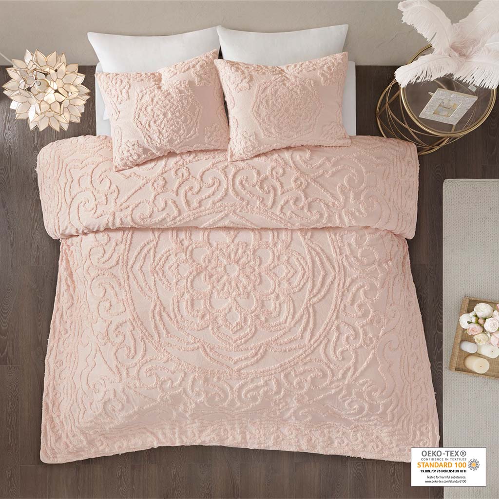 Laetitia 3-Piece Tufted Cotton Chenille Medallion Duvet Cover Set