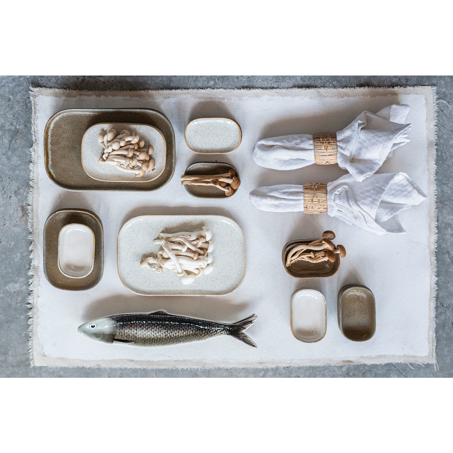 Hand Painted Ceramic Sardine Plates (S/2)