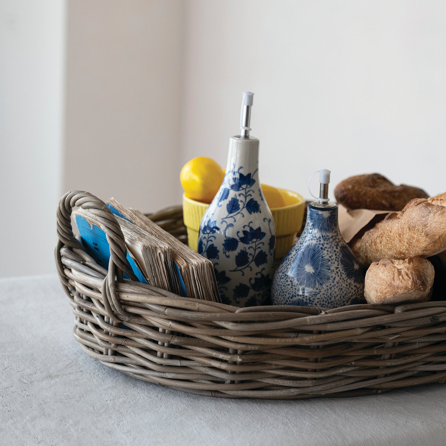 Grey Washed Rattan Tray