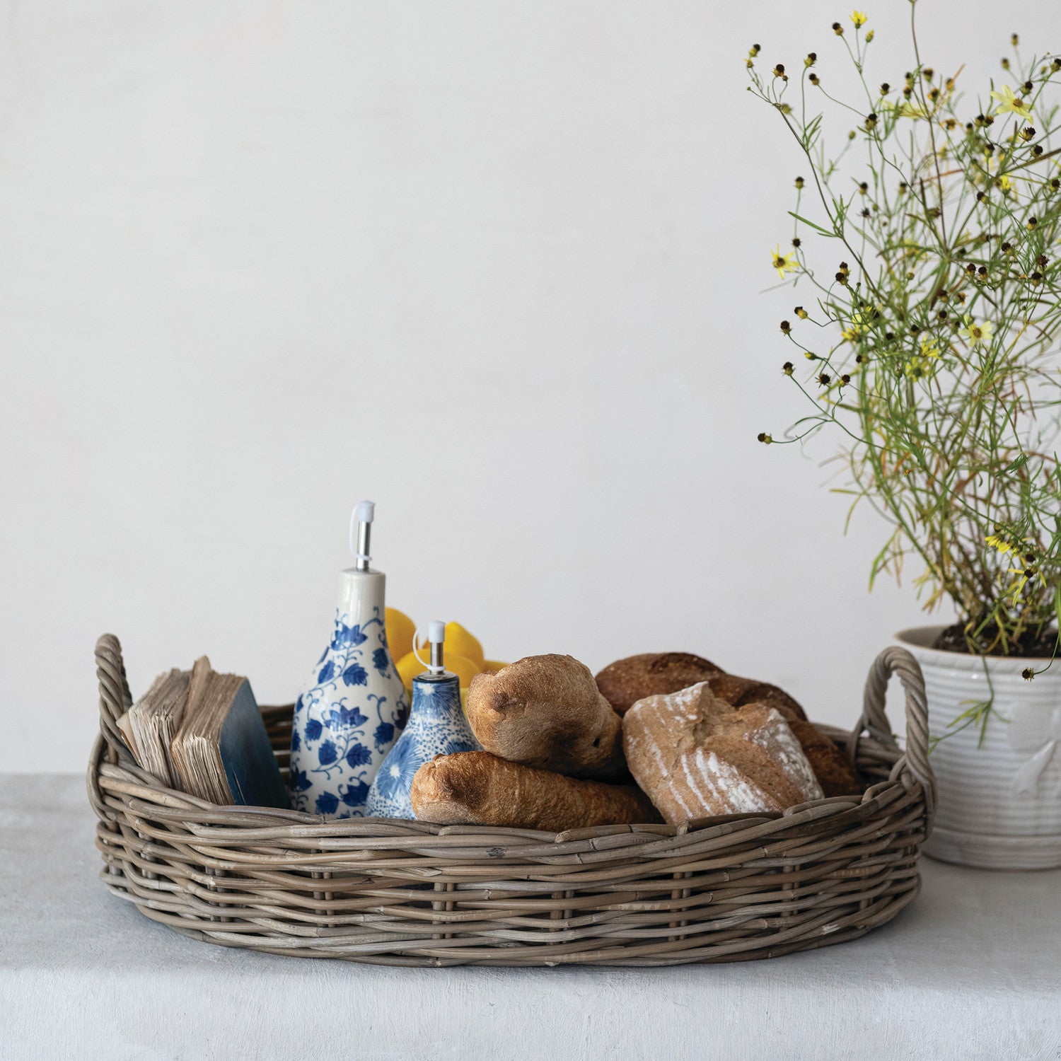 Grey Washed Rattan Tray