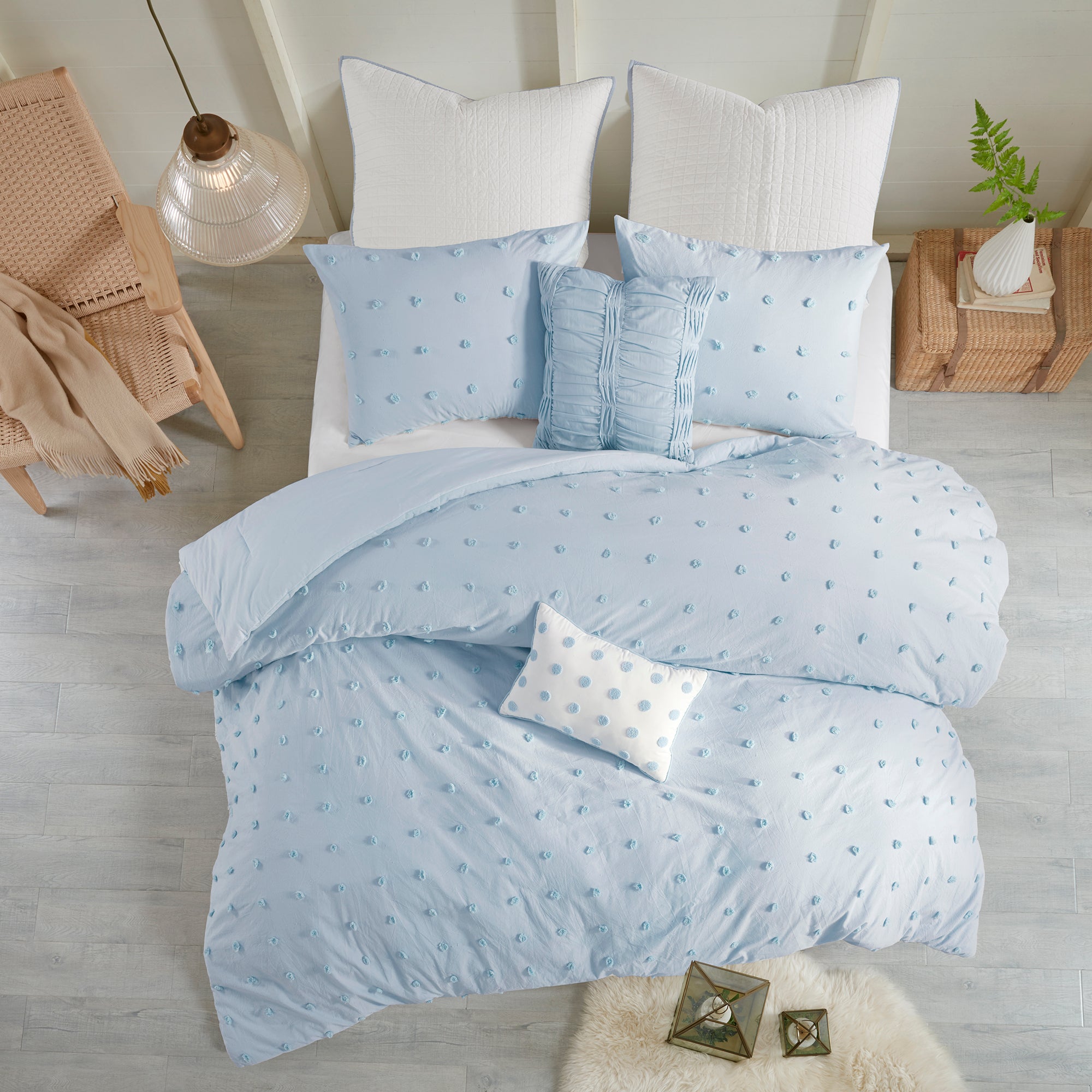 Brooklyn Cotton Jacquard Comforter Set with Euro Shams and Throw Pillows